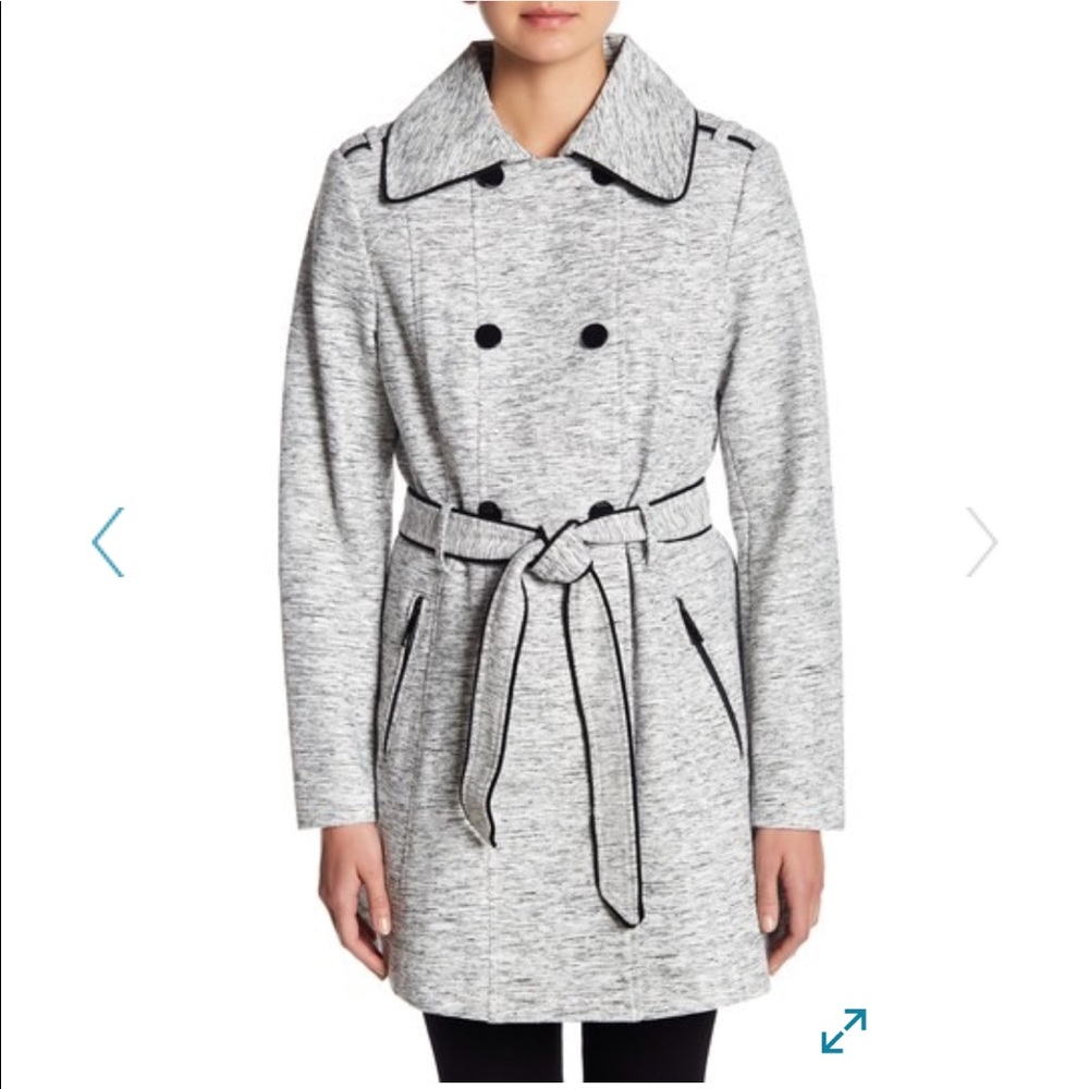 Guess Double Breasted Coat Black/White Heather XS